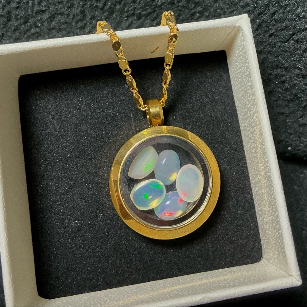 Opal Pendant Necklace Natural Fire Opal Necklace Floating Opal Locket Necklace